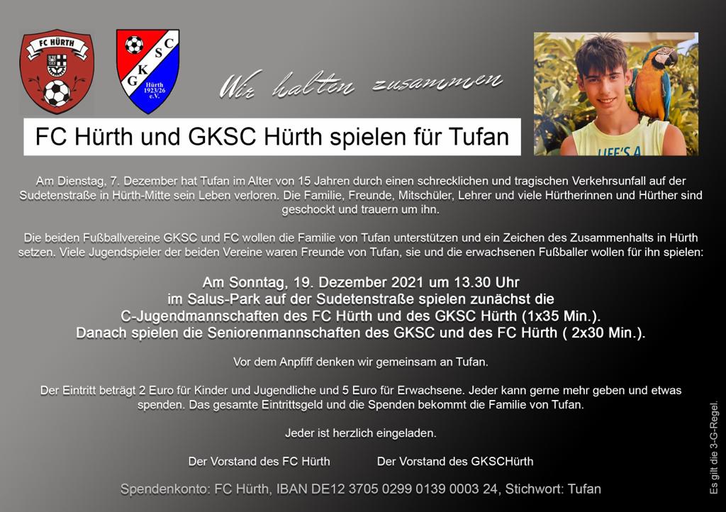 Wir halten zusammen – GKSC Hürth und FC Hürth spielen für Tufan